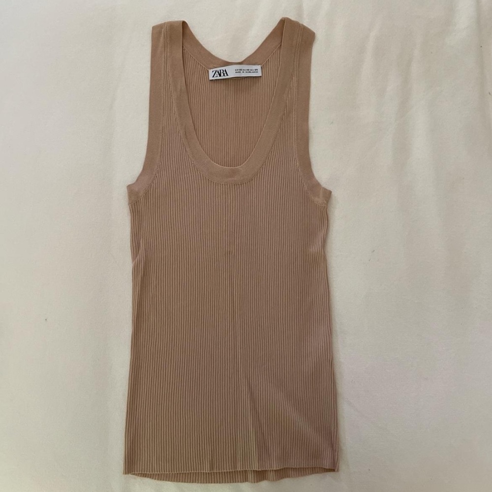 Zara ribbed knit tank in light brown/tan color